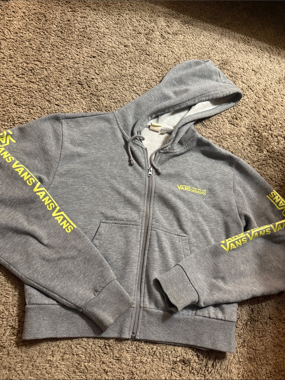 Vintage Vans Skate Women’s Small Gray Zip Up Hoodie Yellow Logo and Sleeve - Picture 5 of 7
